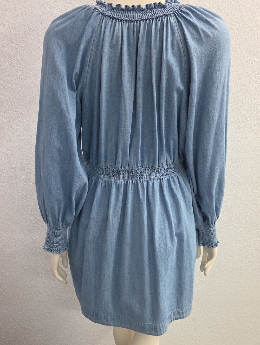 Old Navy Blue Cotton Chambray Denim Empire Mini Dress Large - Picture 2 of 9
